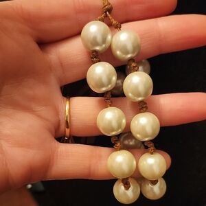 Chico's Cream Pearl Beaded Necklace with Brown Cord